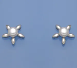 Sterling Silver Earrings with 6-6.5mm Button Shape Freshwater Pearl