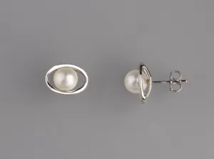 Sterling Silver Earrings with 7-7.5mm Round Shape Freshwater Pearl