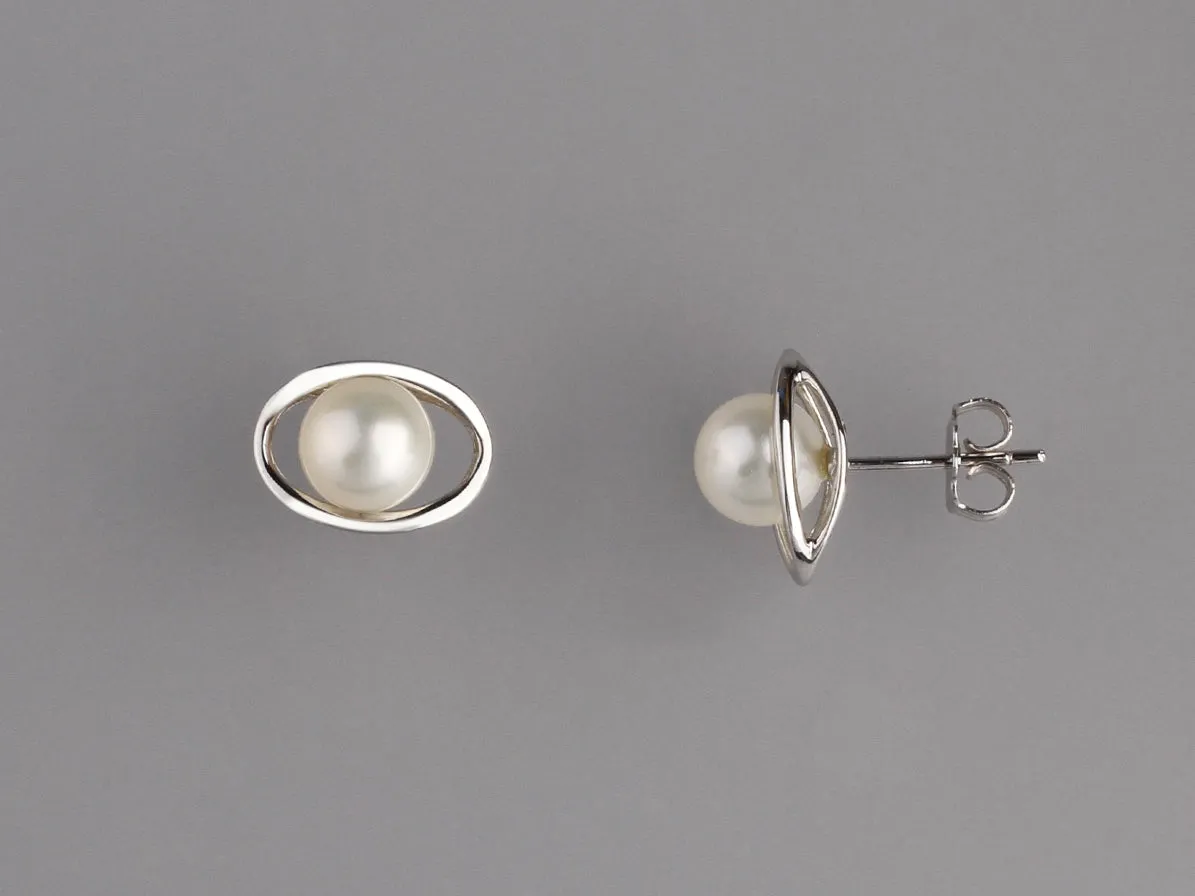 Sterling Silver Earrings with 7-7.5mm Round Shape Freshwater Pearl
