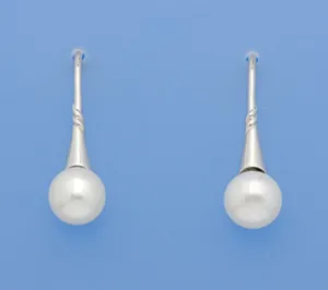 Sterling Silver Earrings with 8.5-9mm Button Shape Freshwater Pearl