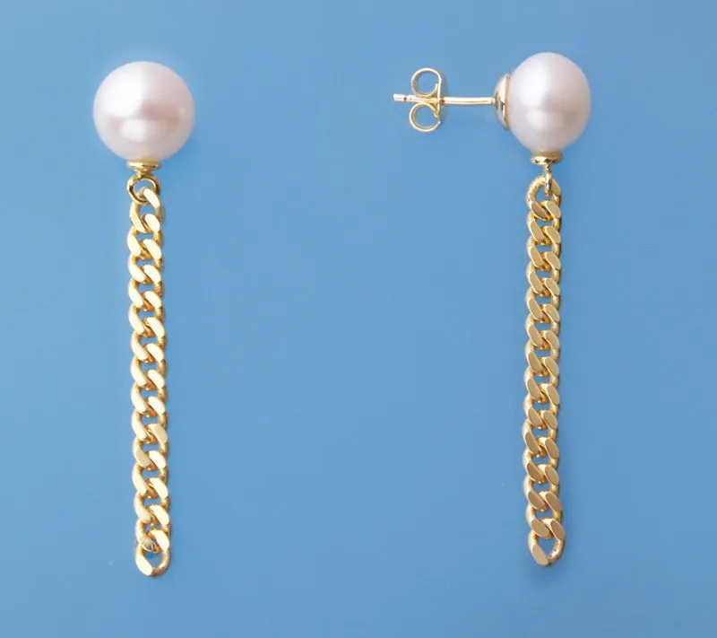 Sterling Silver Earrings with  9.5-10mm Button Shape Freshwater Pearl