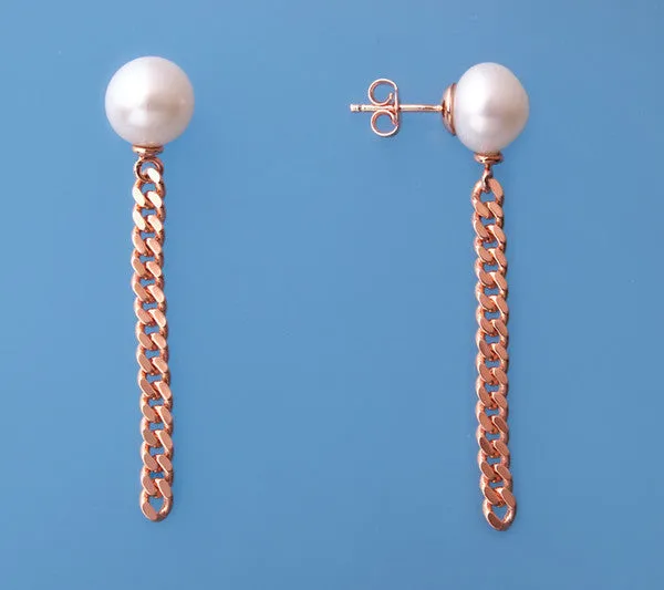 Sterling Silver Earrings with  9.5-10mm Button Shape Freshwater Pearl