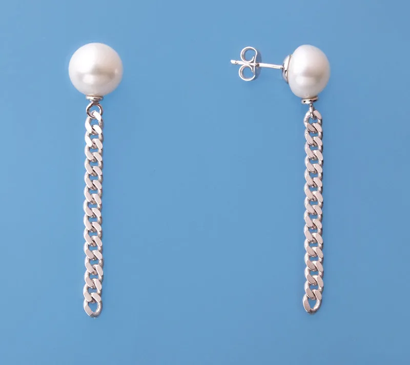 Sterling Silver Earrings with  9.5-10mm Button Shape Freshwater Pearl