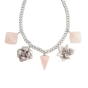 Sterling silver flower rose quartz necklace