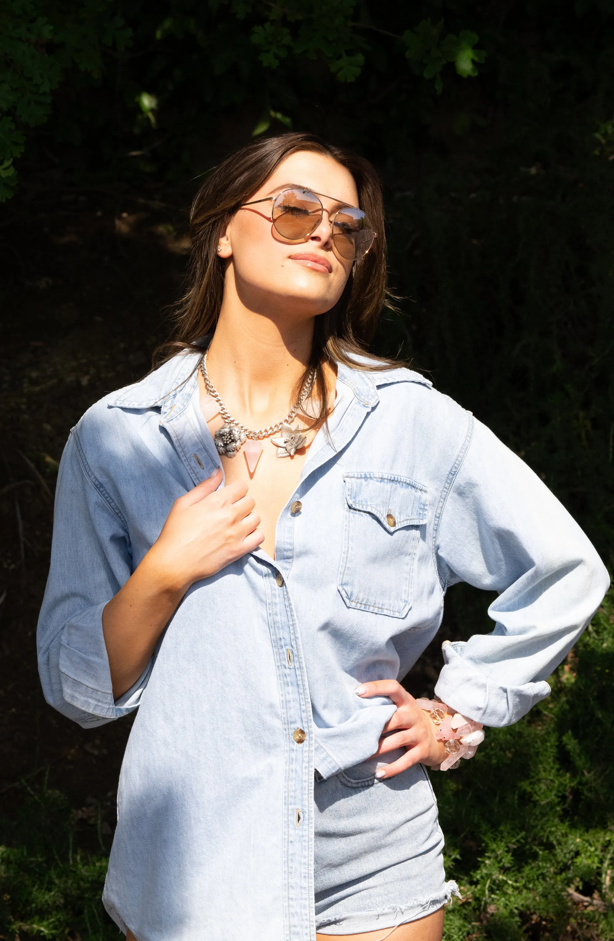 Sterling silver flower rose quartz necklace
