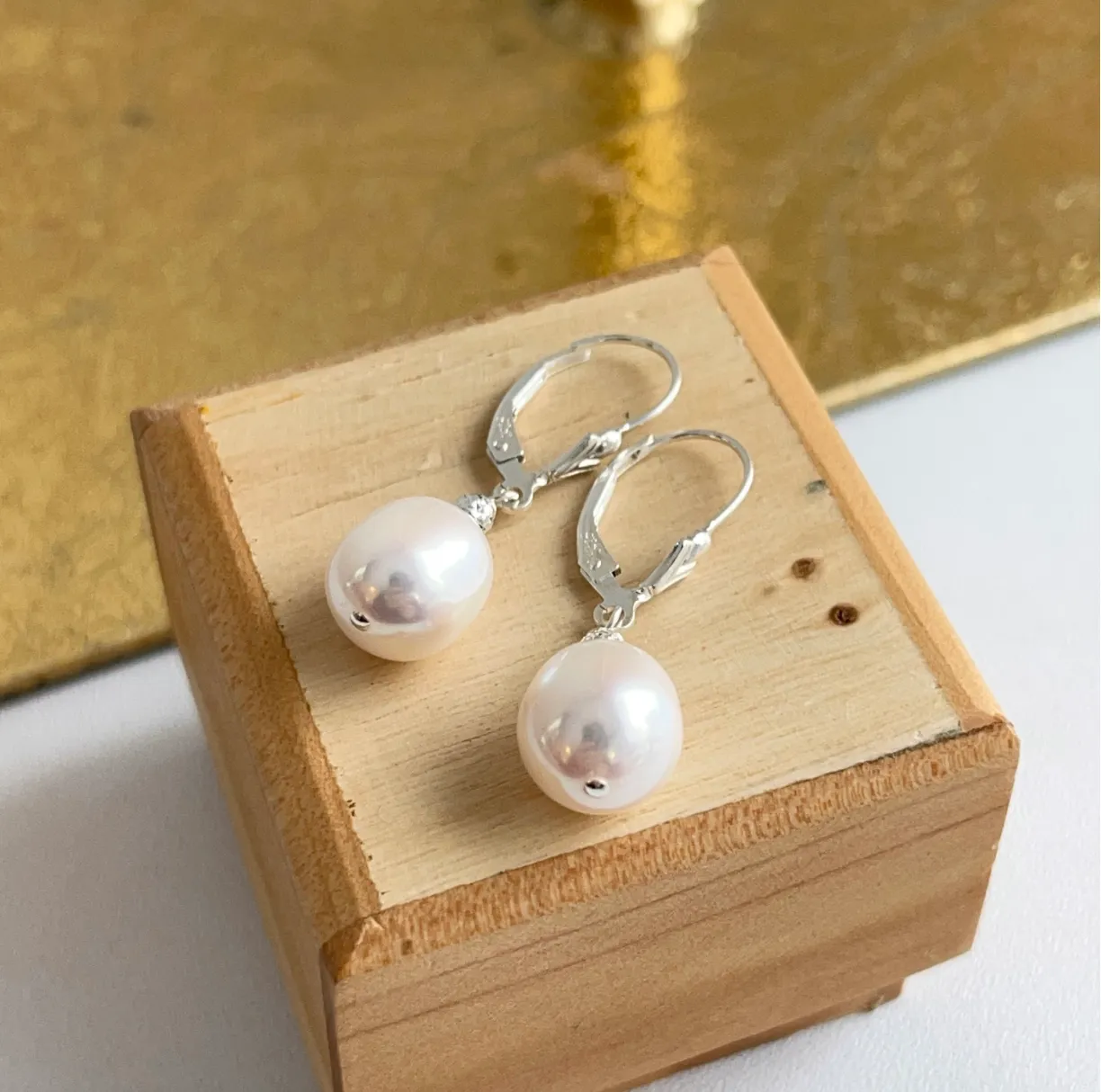 Sterling Silver Freshwater Baroque Pearl Lever Back Earrings