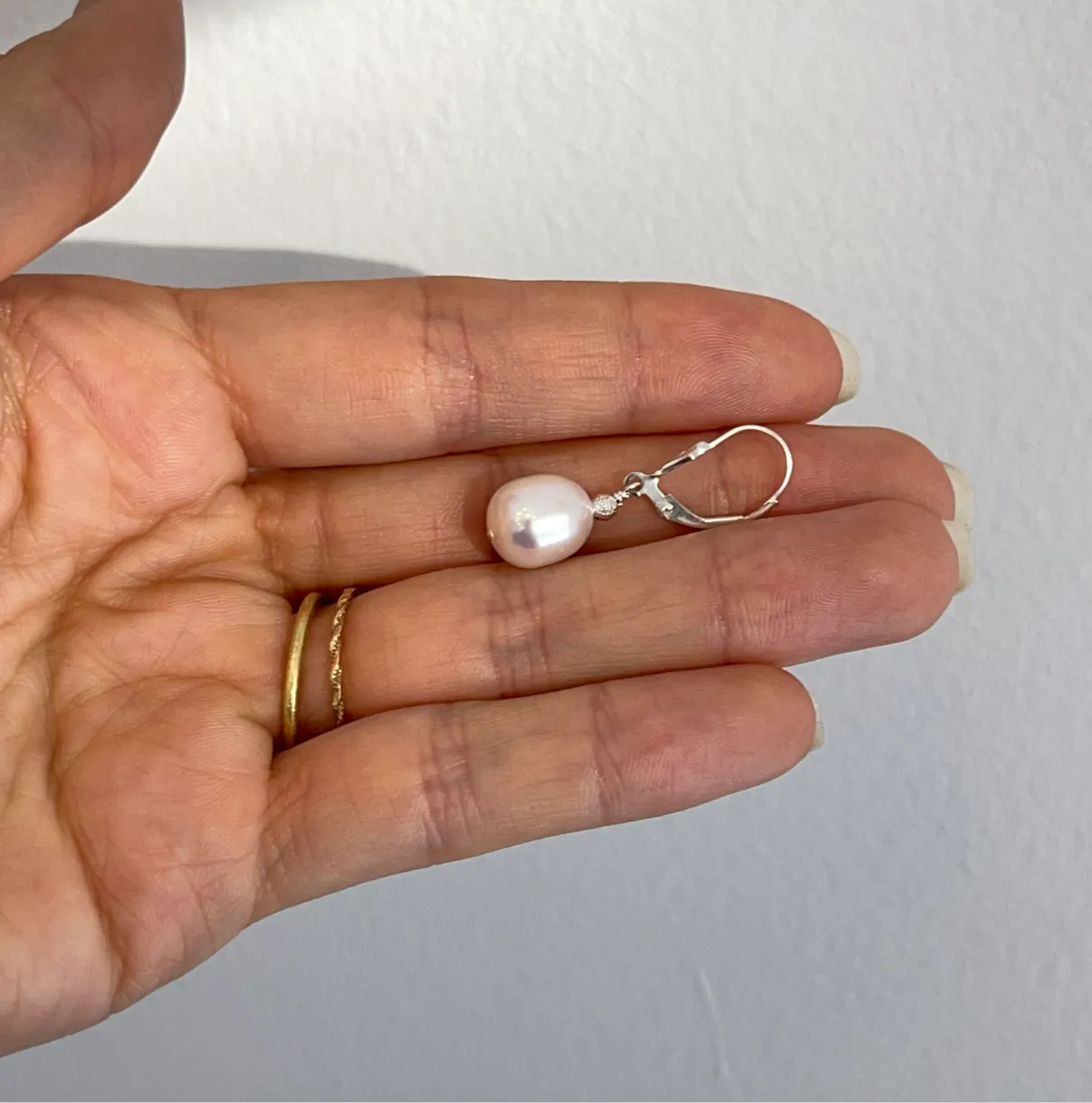 Sterling Silver Freshwater Baroque Pearl Lever Back Earrings