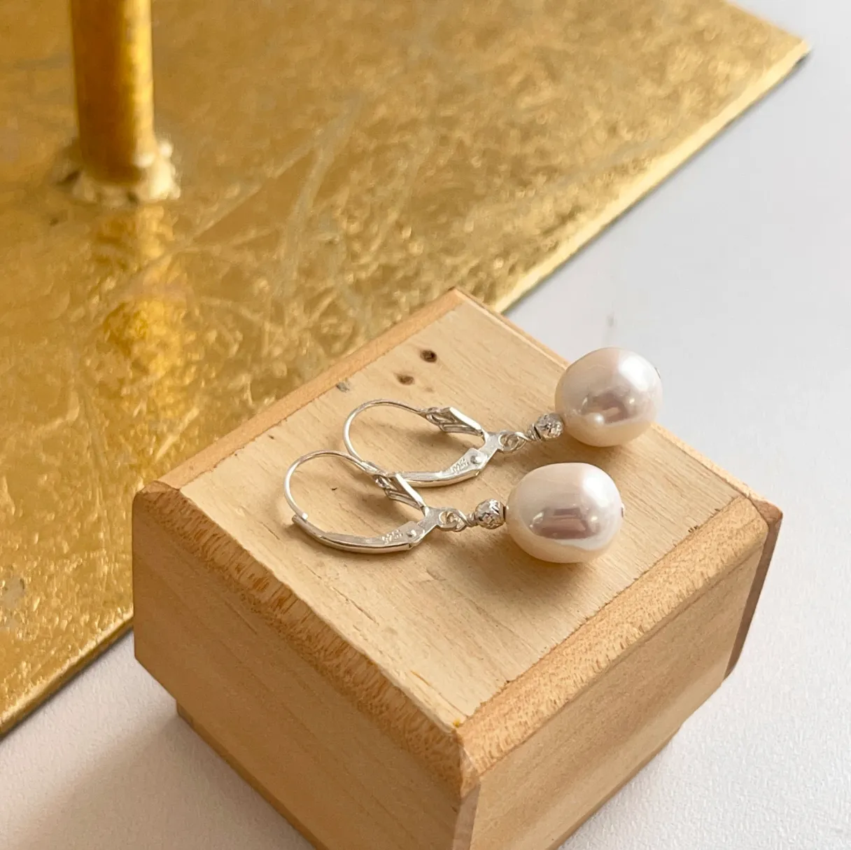 Sterling Silver Freshwater Baroque Pearl Lever Back Earrings