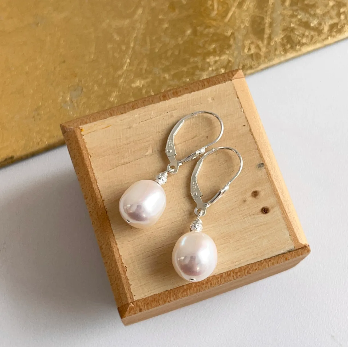 Sterling Silver Freshwater Baroque Pearl Lever Back Earrings