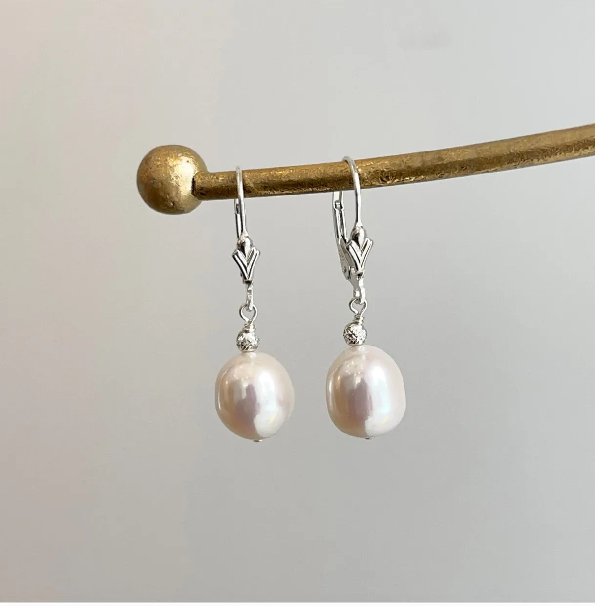 Sterling Silver Freshwater Baroque Pearl Lever Back Earrings