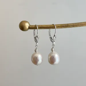 Sterling Silver Freshwater Baroque Pearl Lever Back Earrings
