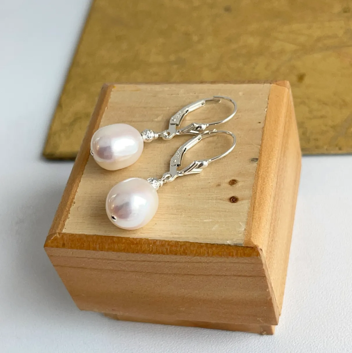 Sterling Silver Freshwater Baroque Pearl Lever Back Earrings