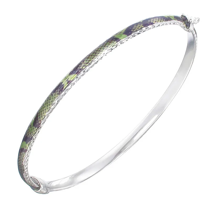 Sterling Silver Green and Black Enamel Bangle