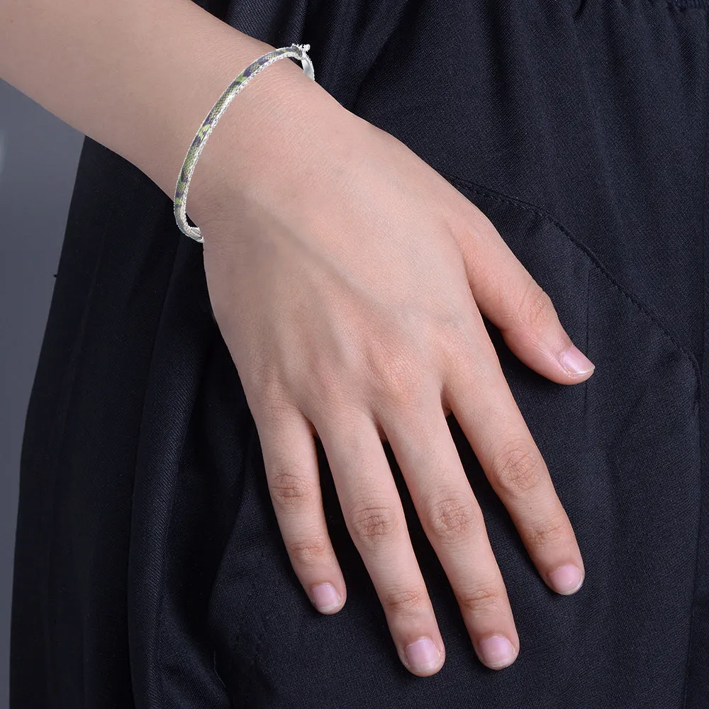 Sterling Silver Green and Black Enamel Bangle
