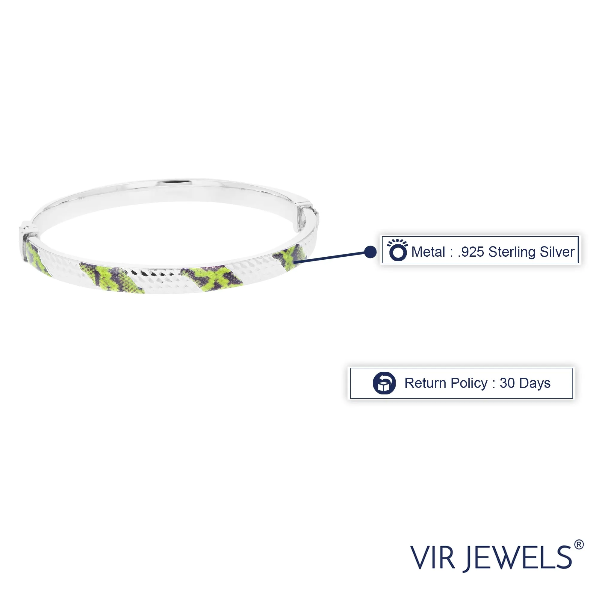 Sterling Silver Green and Black Enamel Bangle