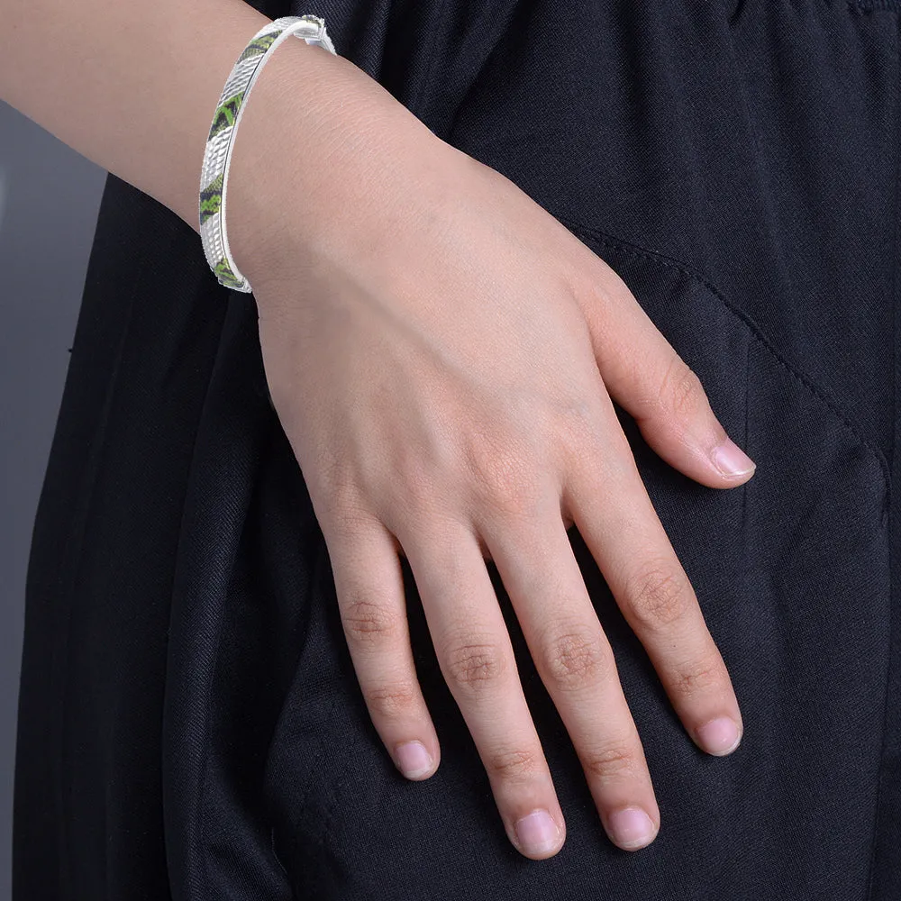 Sterling Silver Green and Black Enamel Bangle