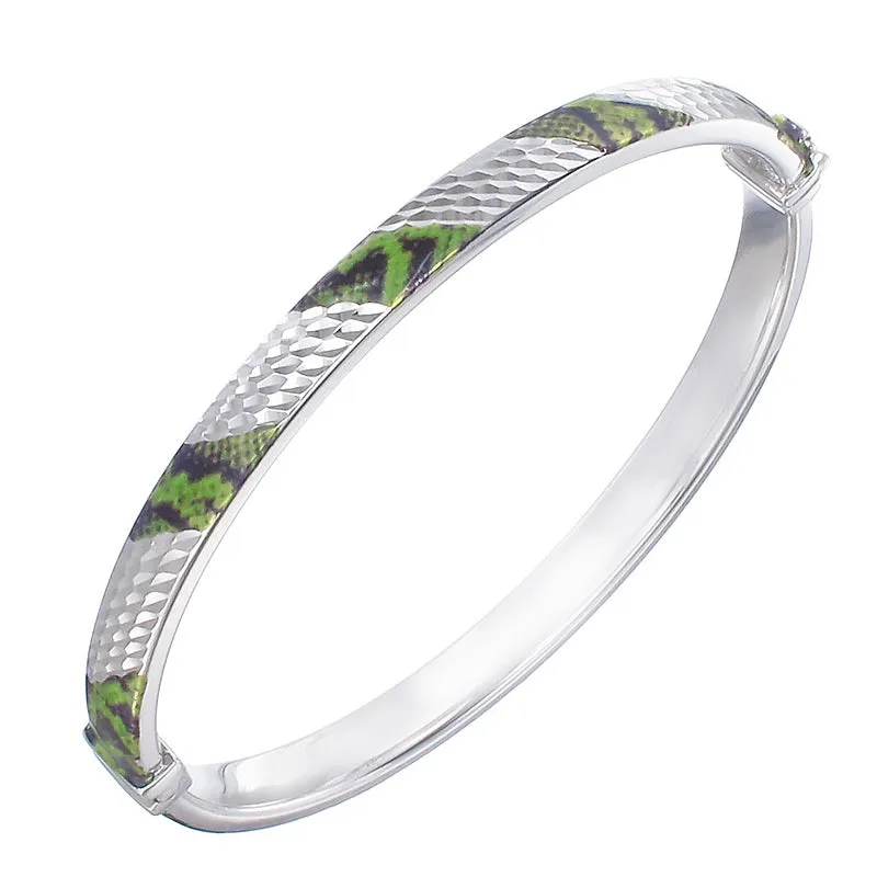 Sterling Silver Green and Black Enamel Bangle