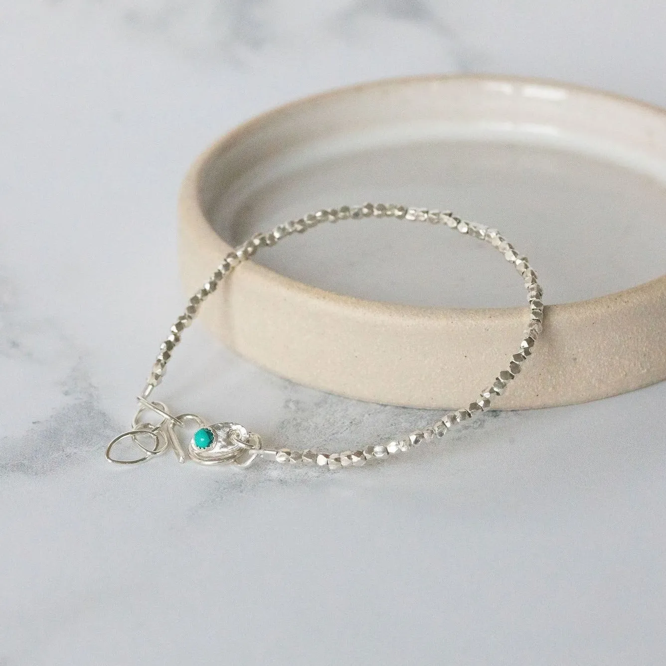 Sterling Silver Mini Nugget with Birthstone Bracelet