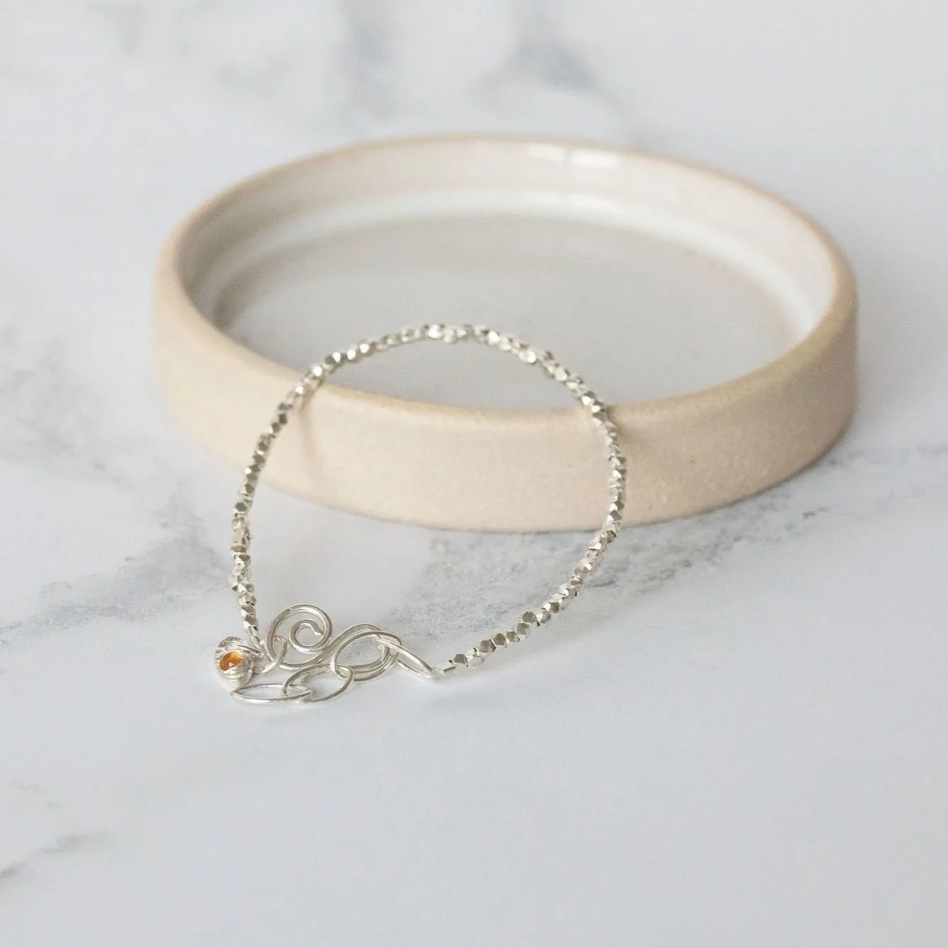 Sterling Silver Mini Nugget with Birthstone Bracelet