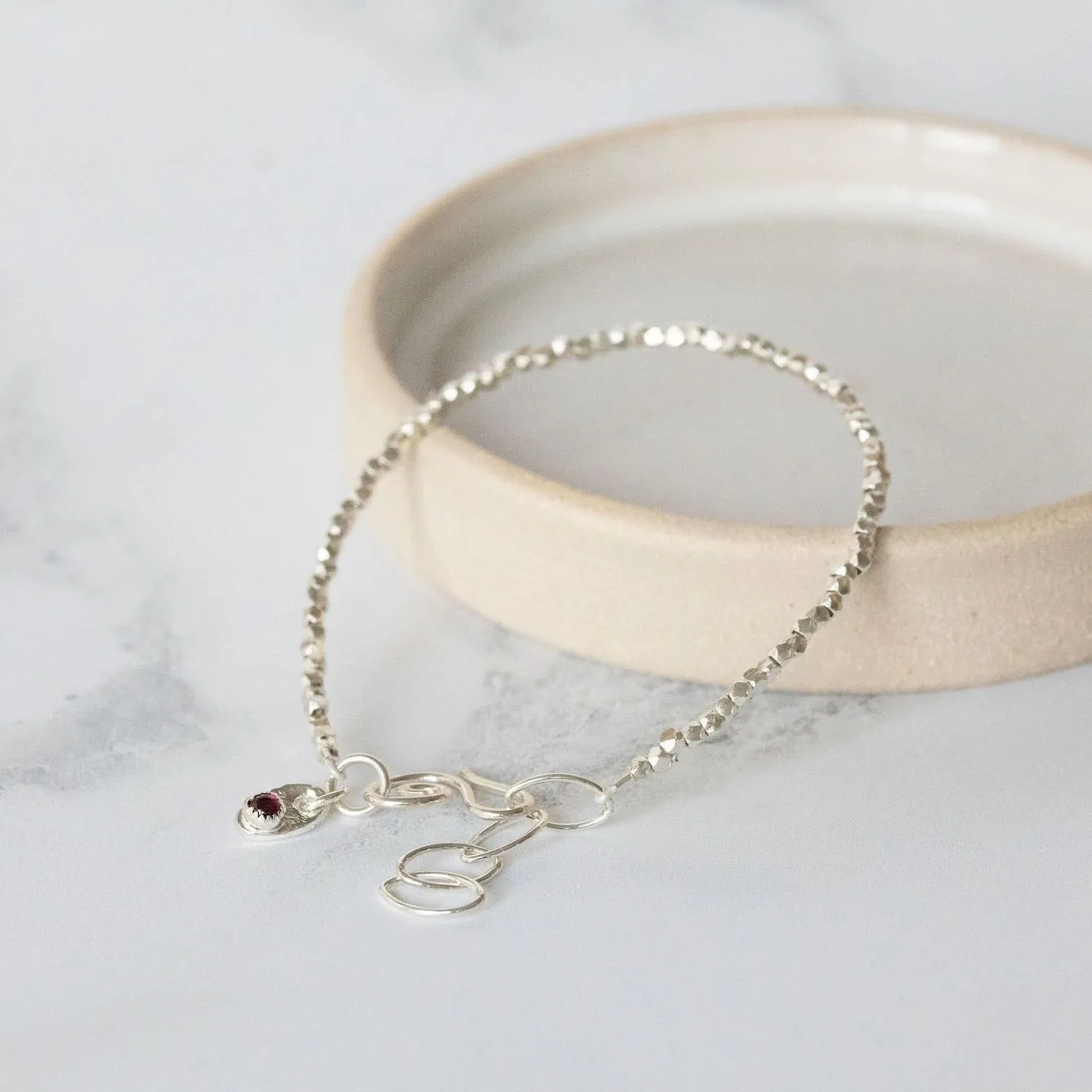 Sterling Silver Mini Nugget with Birthstone Bracelet