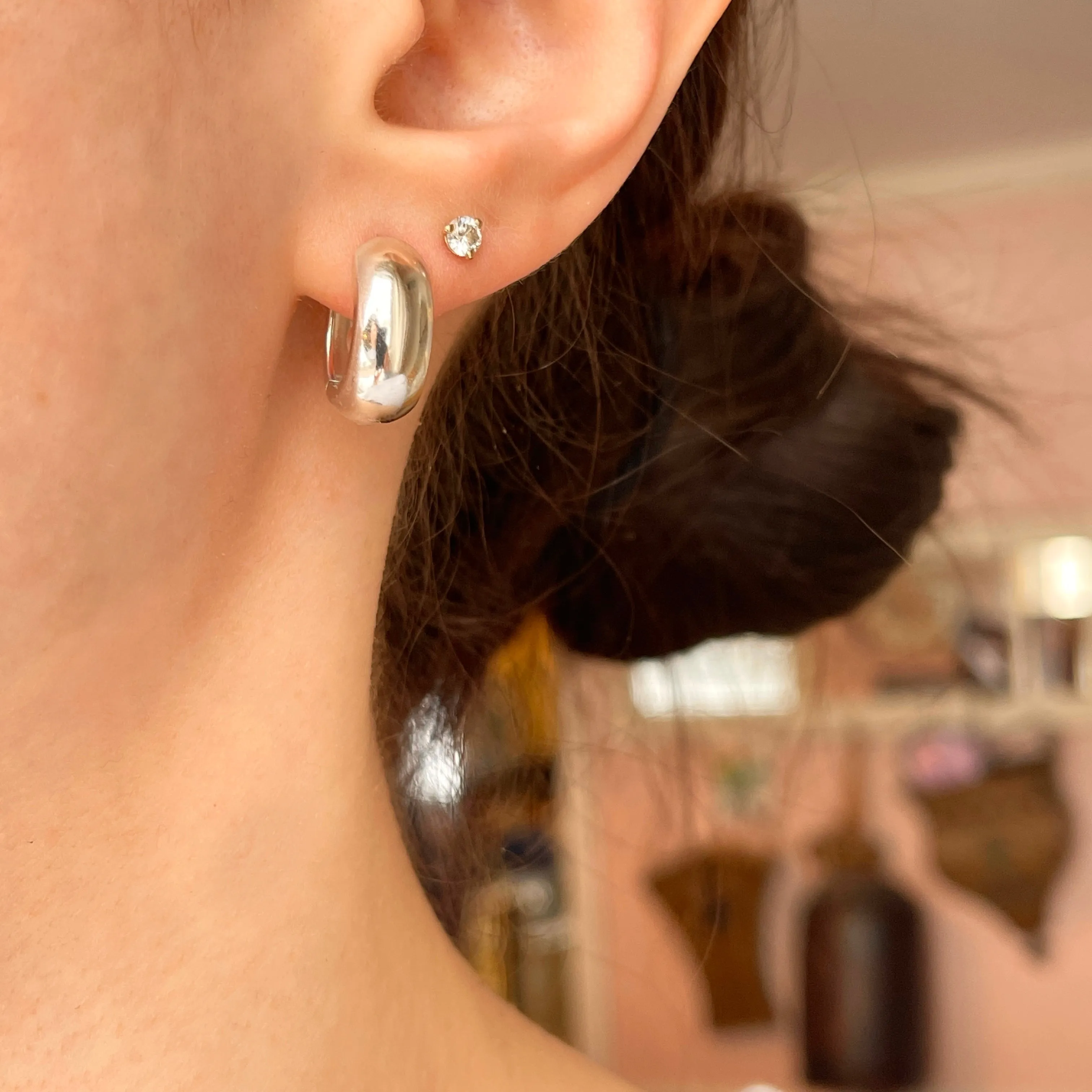 Sterling Silver Polished 7mm Huggie Hoop Hinged Earrings 16mm