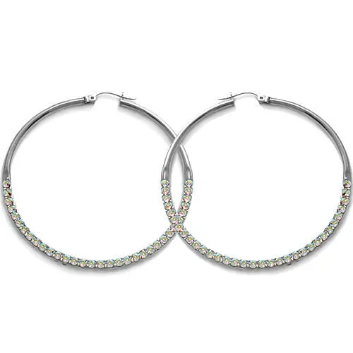 Sterling Silver Rainbow Crystal Hoop Earrings 53mm