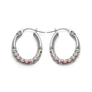 Sterling Silver Rainbow Crystal Oval Hoop Earrings 21mm