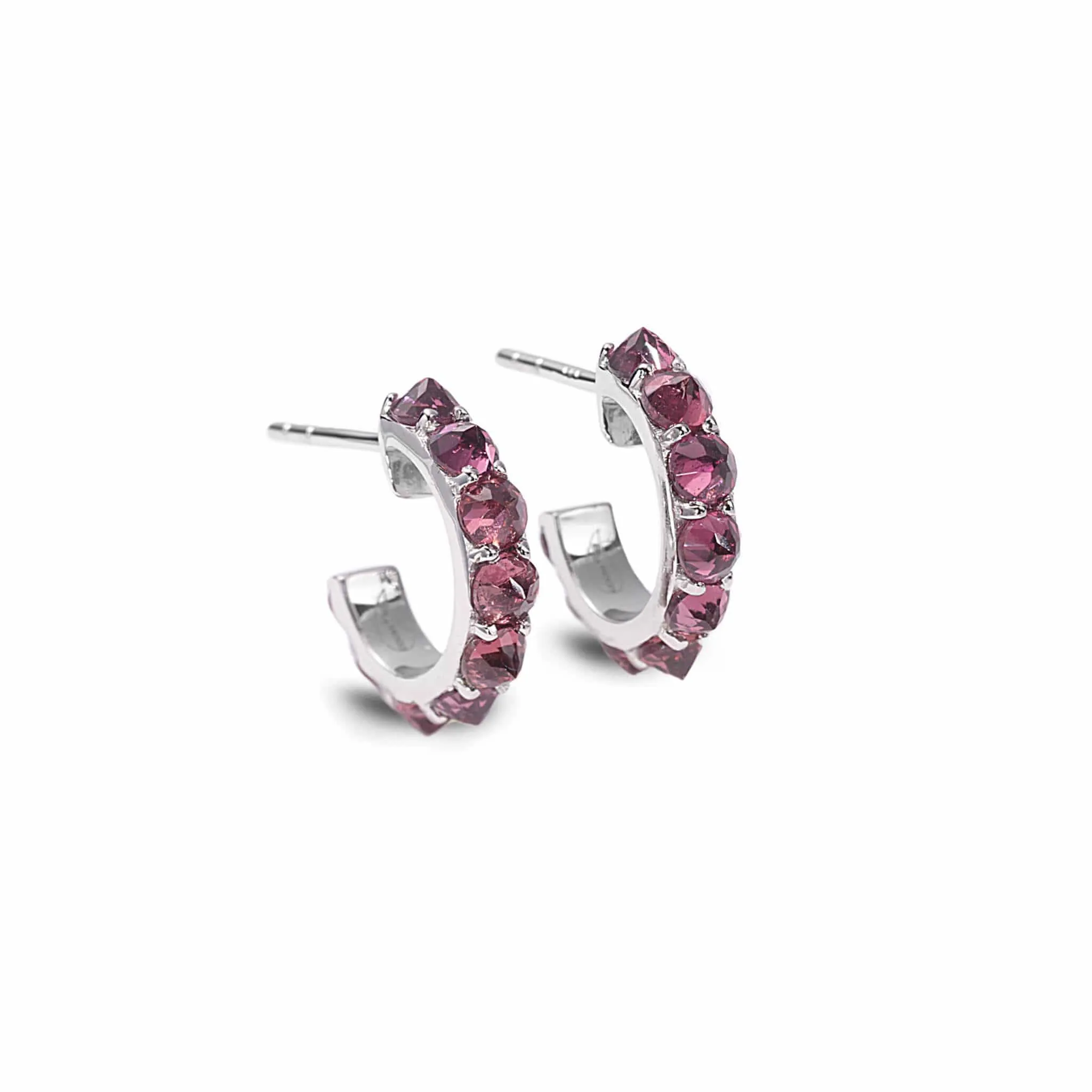 Sterling Silver Rhodolite Huggie Hoop Earrings