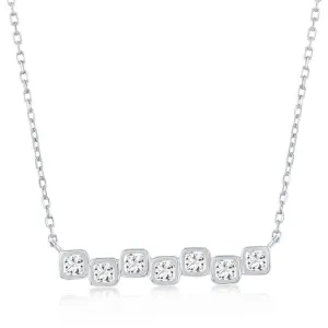 Sterling Silver, Square Bezel-Set CZ Bar Necklace