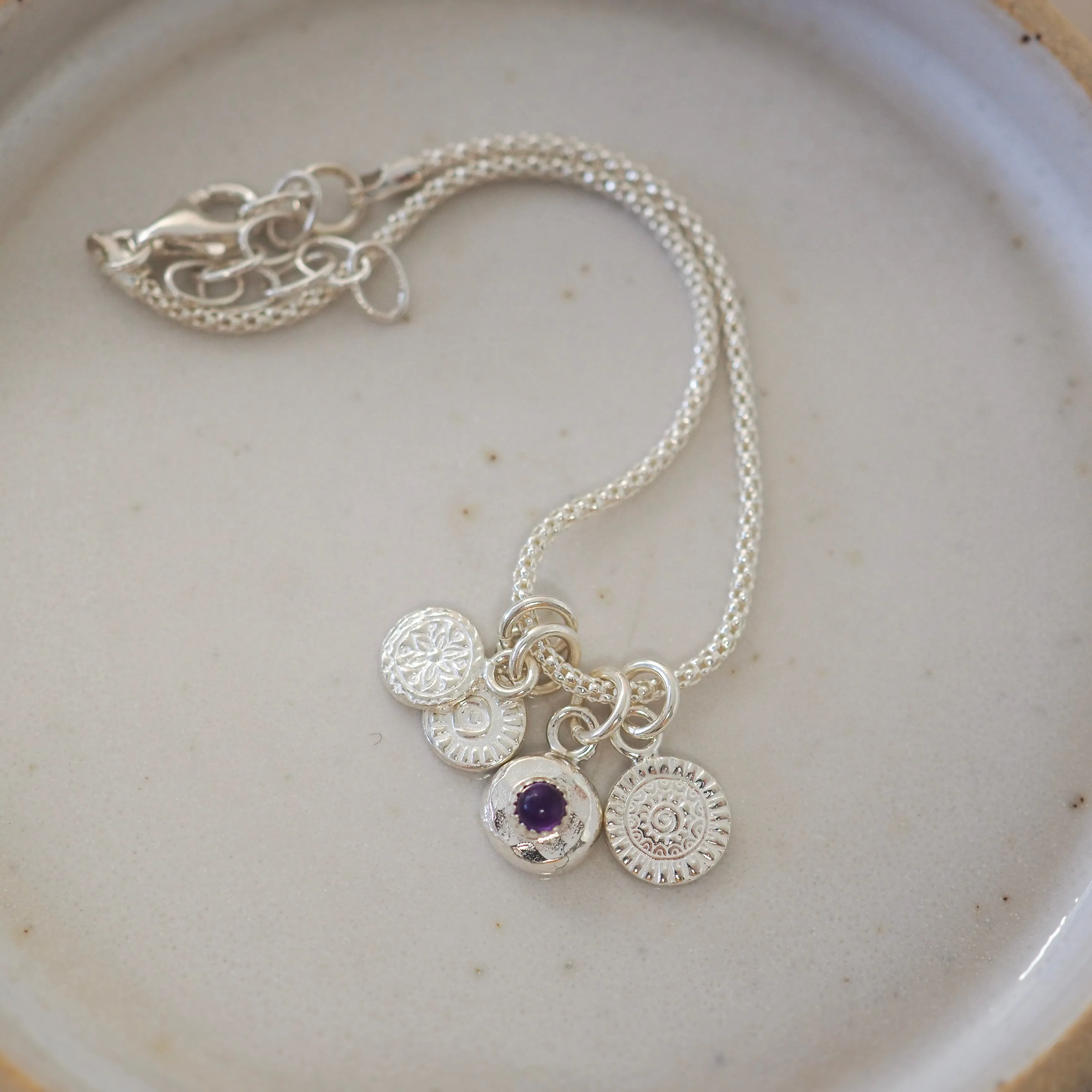 Sterling Silver Talisman Birthstone Cluster Bracelet