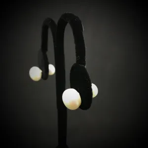 Sterling Silver White Freshwater Pearl Front & Back Reversible Stud Earrings