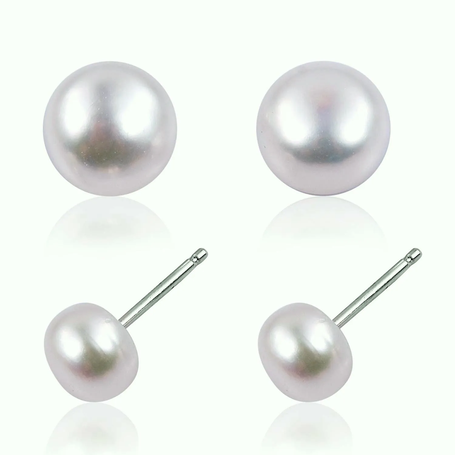 Sterling Silver White Freshwater Pearl Front & Back Reversible Stud Earrings
