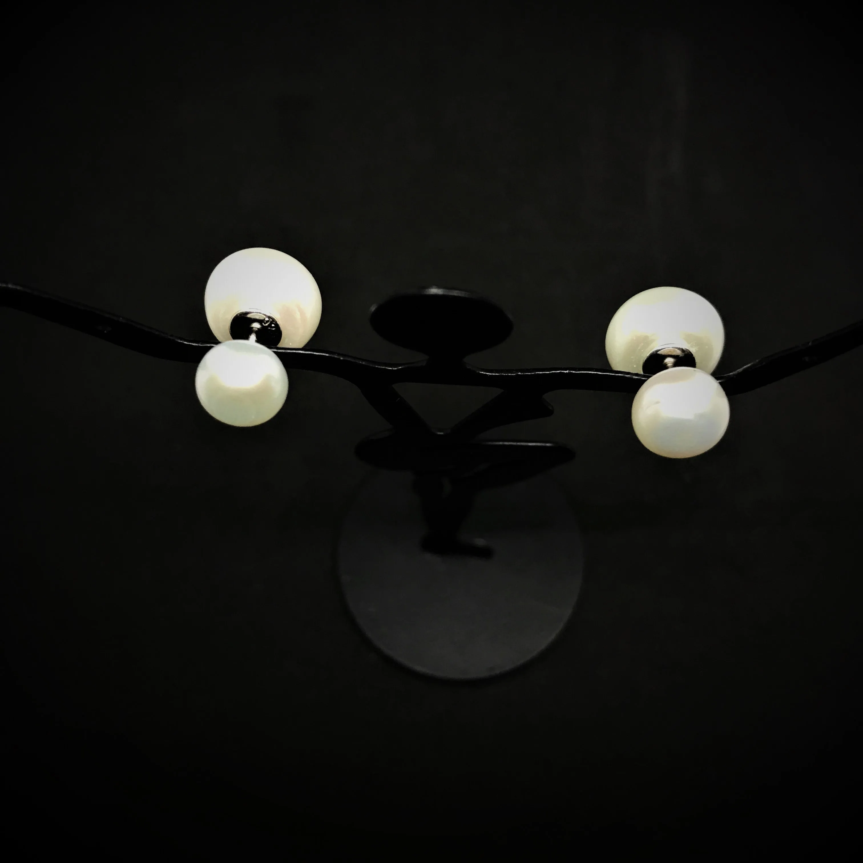 Sterling Silver White Freshwater Pearl Front & Back Reversible Stud Earrings