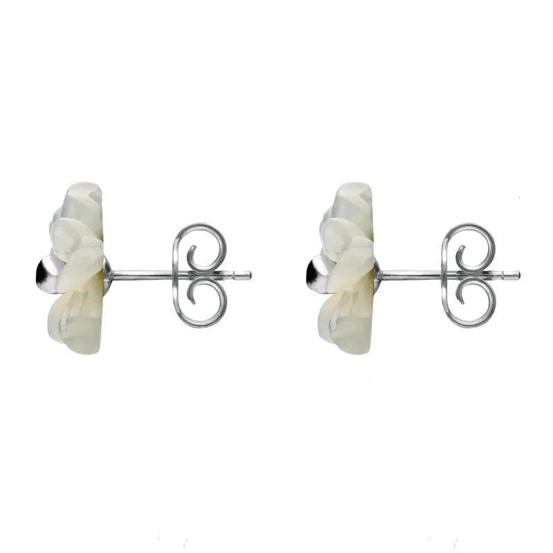 Sterling Silver White Mother of Pearl Tuberose 8mm Carnation Stud Earring