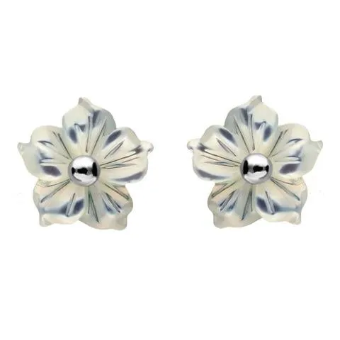 Sterling Silver White Mother of Pearl Tuberose 8mm Carnation Stud Earring