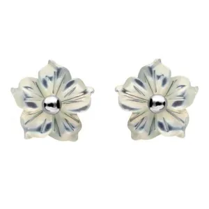 Sterling Silver White Mother of Pearl Tuberose 8mm Carnation Stud Earring