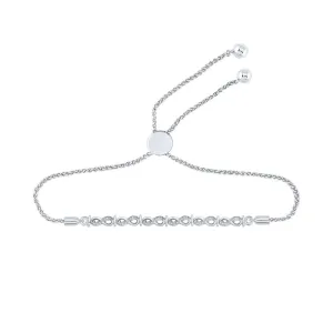 Sterling Silver Womens Round Diamond Infinity Bolo Bracelet 1/8 Cttw