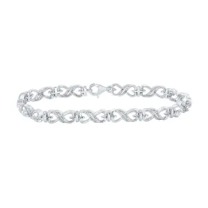Sterling Silver Womens Round Diamond Infinity Bracelet 1/10 Cttw