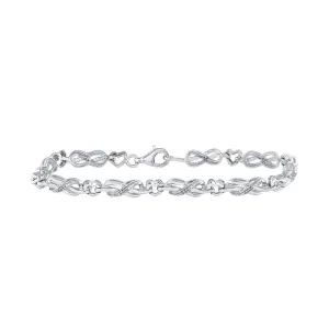 Sterling Silver Womens Round Diamond Infinity Heart Bracelet 1/10 Cttw