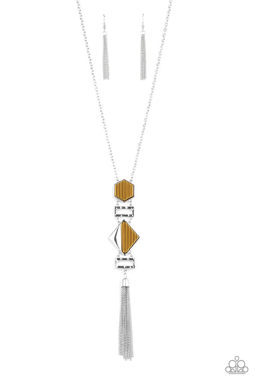 STRIPE Up a Conversation Yellow Paparazzi Necklace