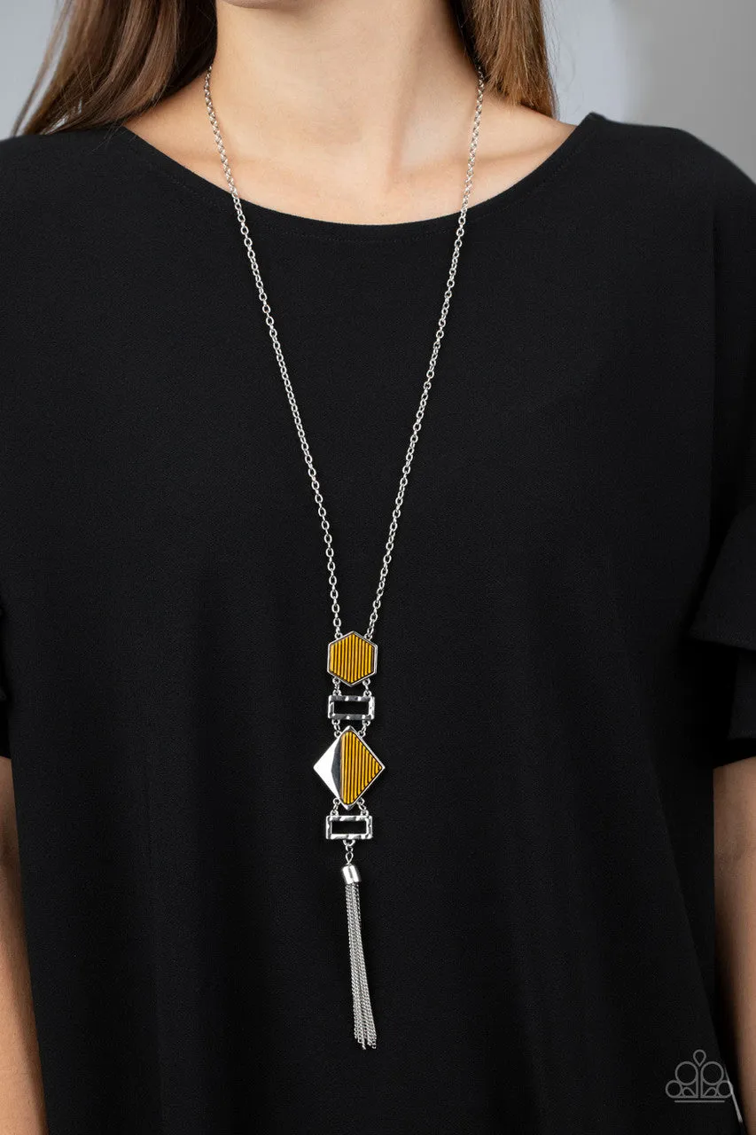 STRIPE Up a Conversation Yellow Paparazzi Necklace