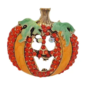 Stunning Enamel & Crystal Scary Pumpkin Brooch Pin Halloween Festival Jewelry