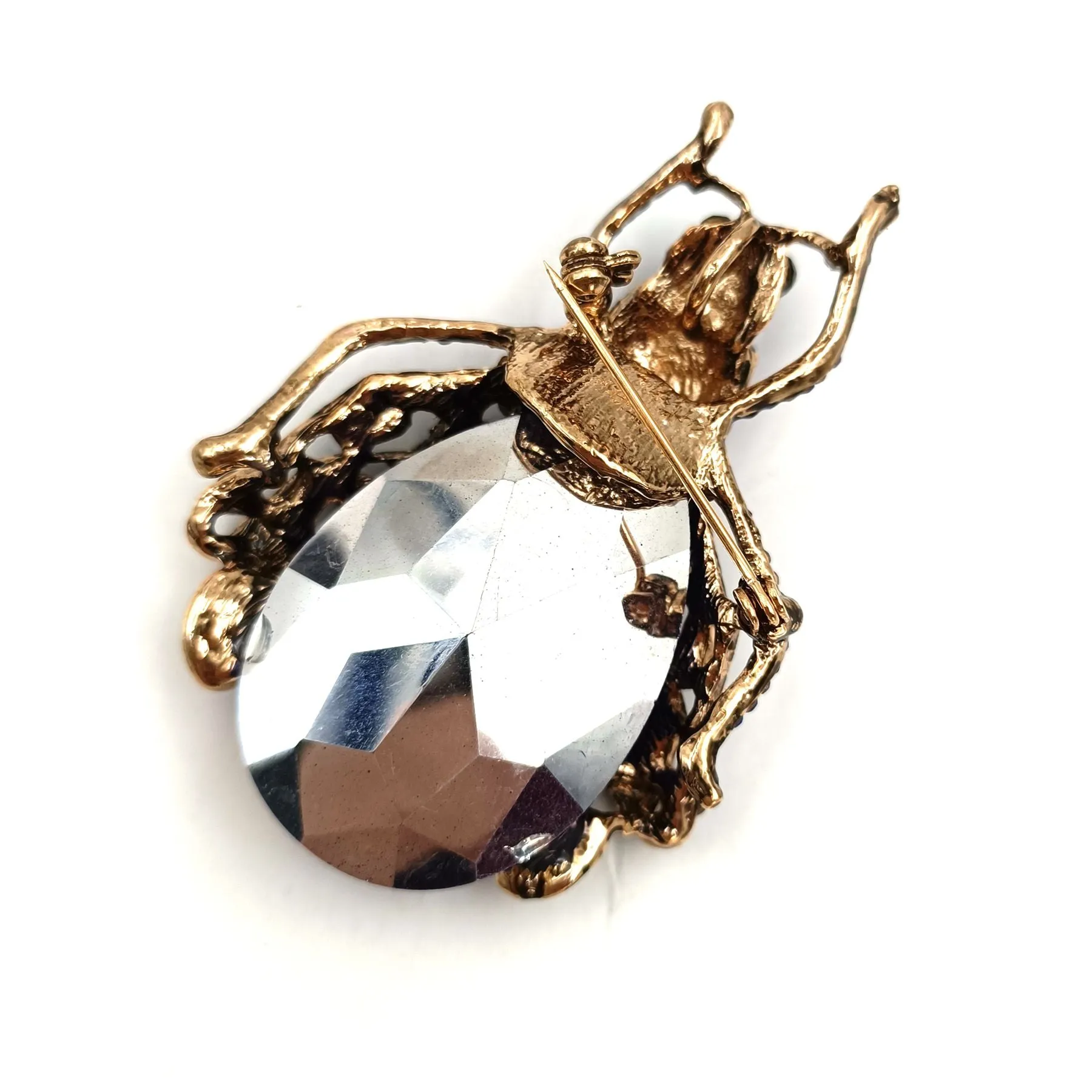 Stunning Red Rainbow Colored Rhinestone Cicada Brooch Beetle Pin