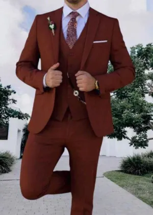 Stylish Brown Terracotta Three-Piece Suit for Men | Wedding, Engagement, Prom, & Groom Wear