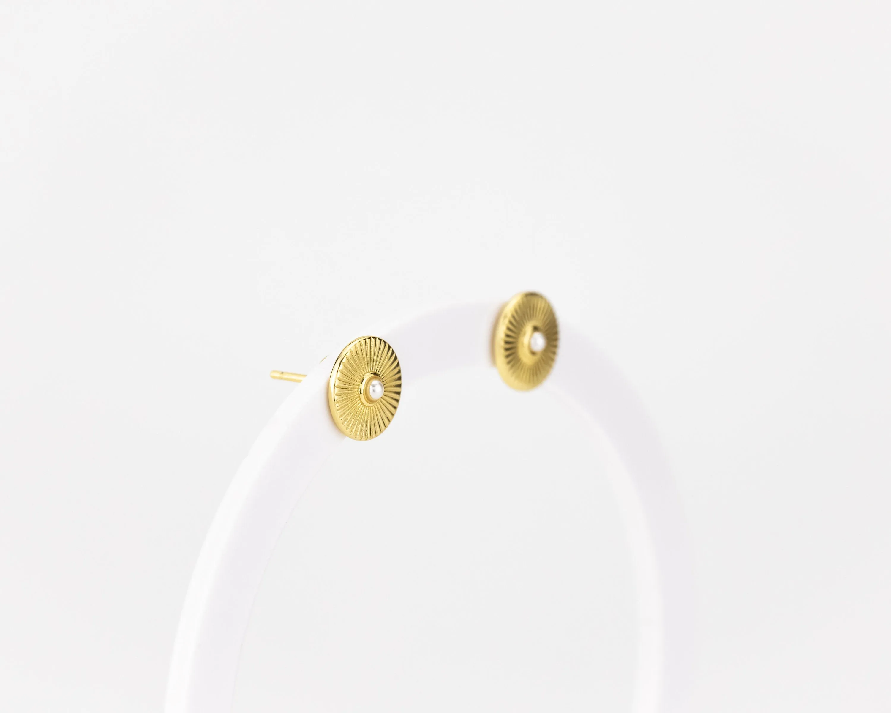 Sunbeam pearl studs, circle pearl studs, sun, , sunshine, radial coin earrings, vintage, shell pearls, minimalist, bridal gift, 925