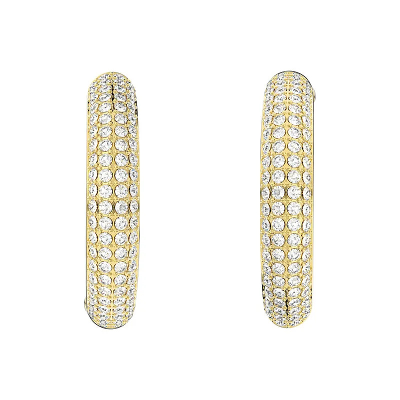 Swarovski Dextera Gold Tone Plated White Crystal Medium Hoop Earrings
