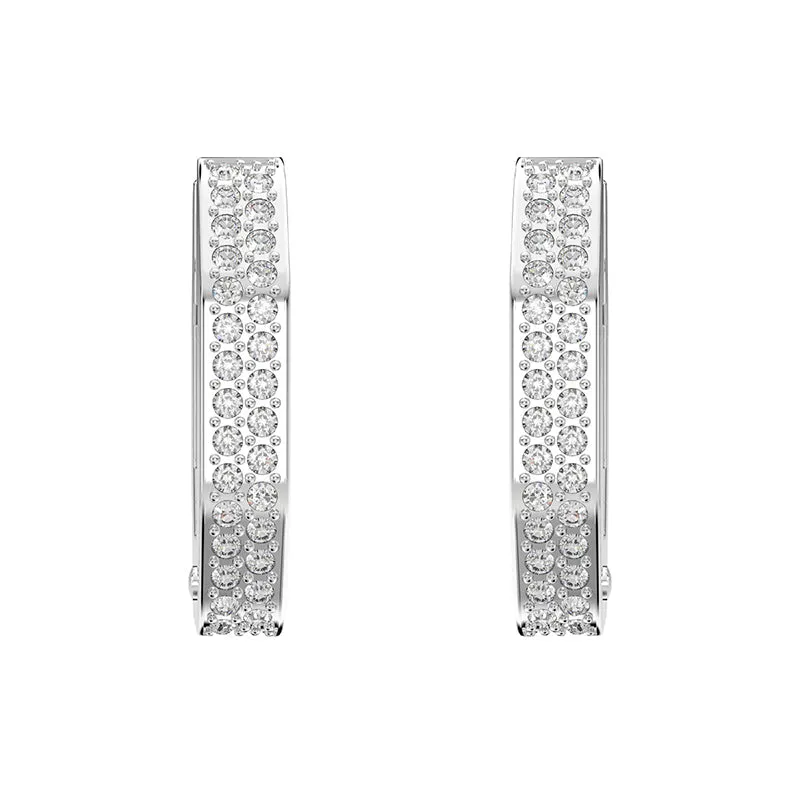 Swarovski Dextera Rhodium Plated White Crystal Octagon Small Hoop Earrings