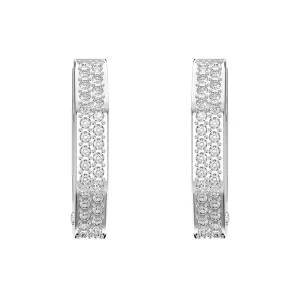 Swarovski Dextera Rhodium Plated White Crystal Octagon Small Hoop Earrings