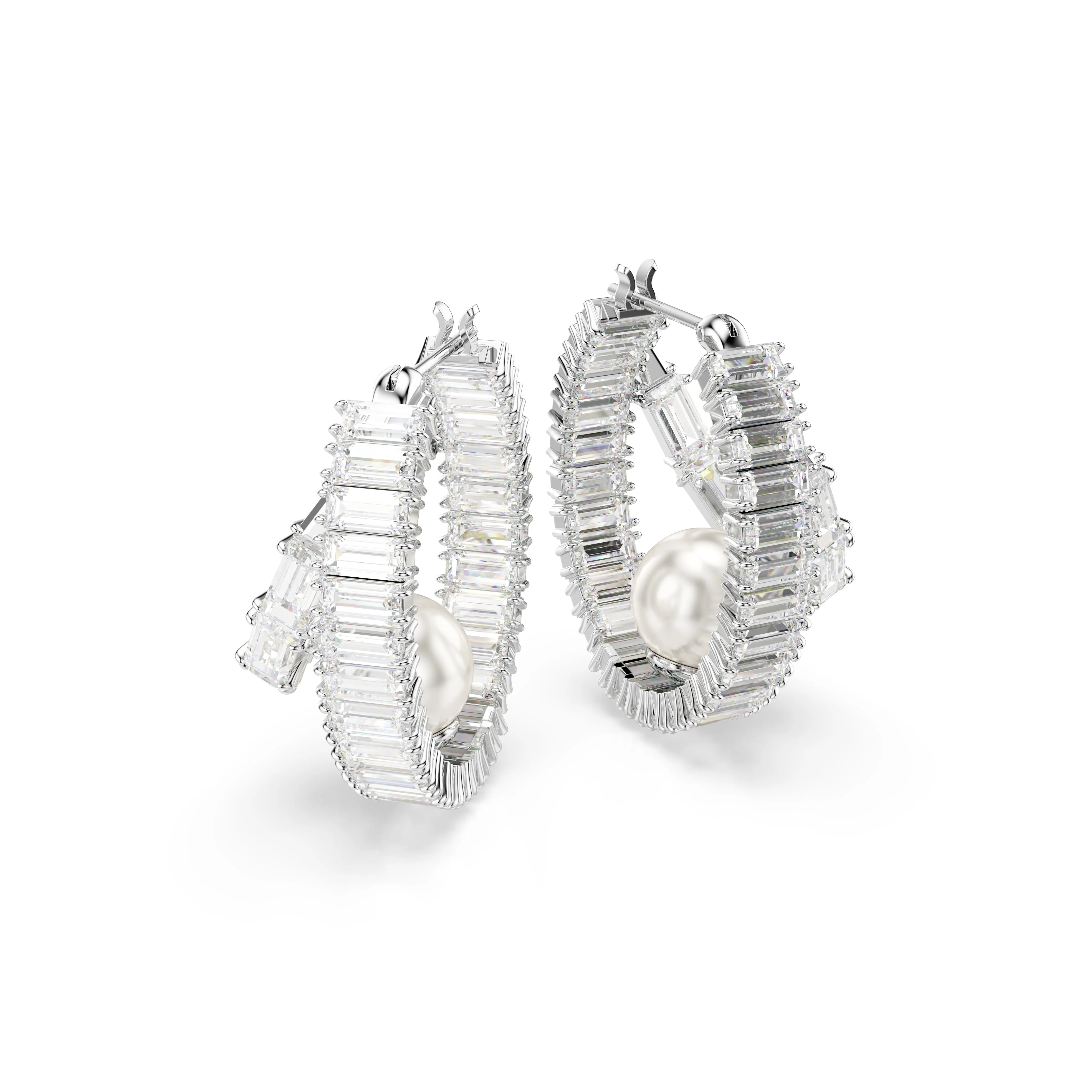 Swarovski Rhodium White Pearl Hoop Earrings