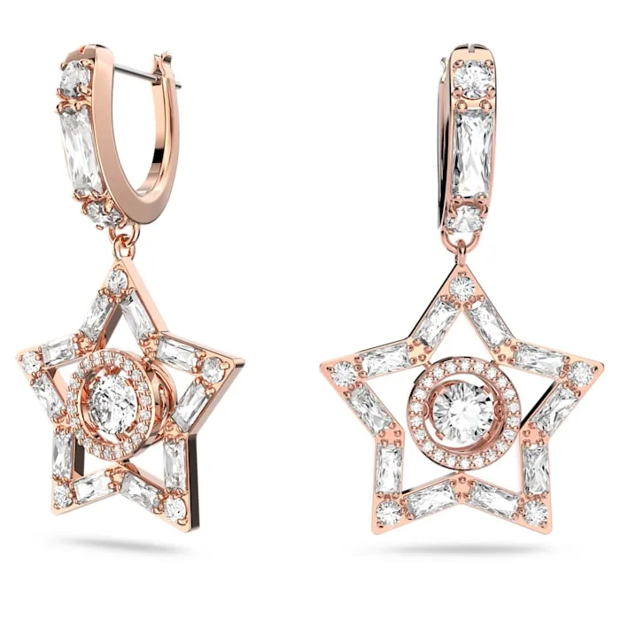 Swarovski Stella Hoop Earrings Star White Rose-gold tone plated